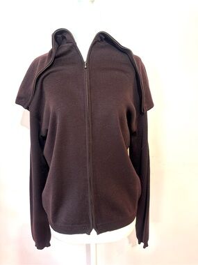 Portara Zip-Front Women's Cardigan Sweater in Dark Brown